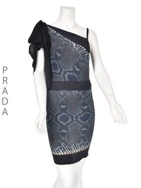 PRADA Blue Silk Snakeskin Print Backless Mini Dress, SZ 4-6